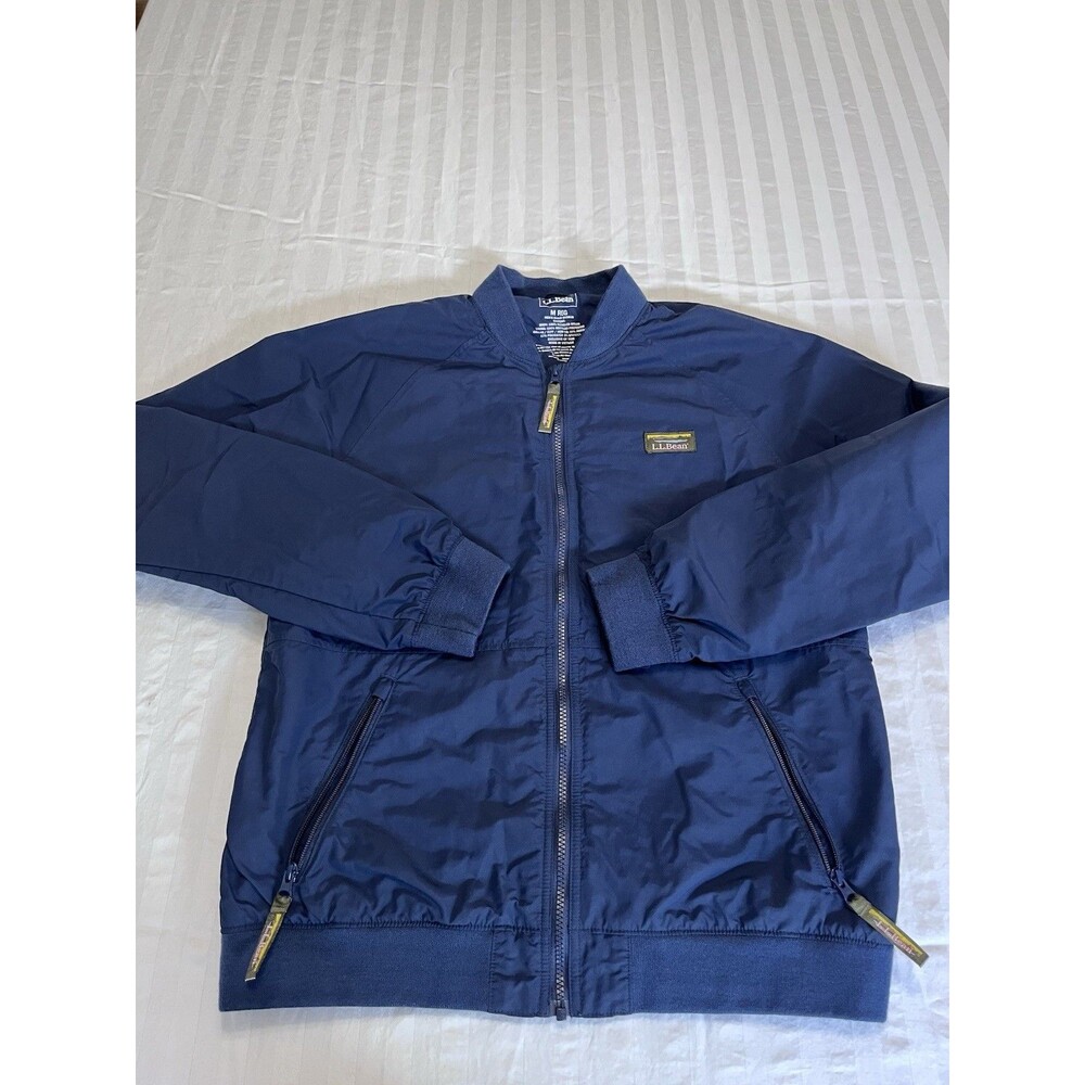 LL Bean Jacket Mens Medium Blue 3-Season Bomber Fleece Lined Outdoor Coat